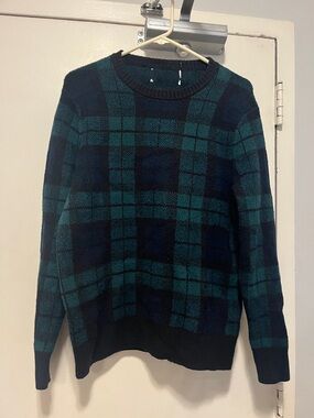 Vintage Buck Mason Plaid Crewneck Sweater in Dark Green and Navy